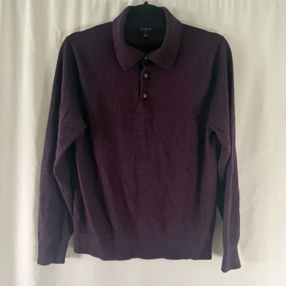 J. Crew Wool Blend Sweater Men's medium Burgundy Collared Long Sleeve Knit